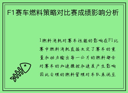 F1赛车燃料策略对比赛成绩影响分析