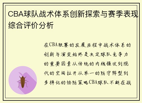 CBA球队战术体系创新探索与赛季表现综合评价分析